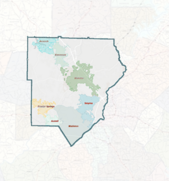 Detailed map of Cobb County with county boundaries highlighted in blue, showing key locations and natural areas